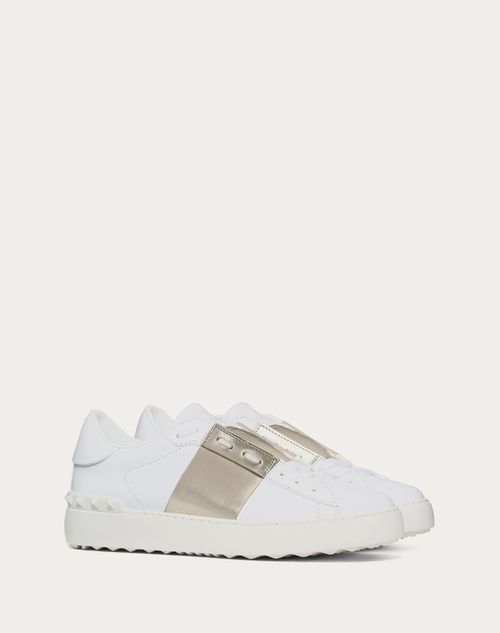 Valentino Garavani - Open Sneaker With Metallic Stripe - White/platinium - Woman - Open Sneakers - Shoes