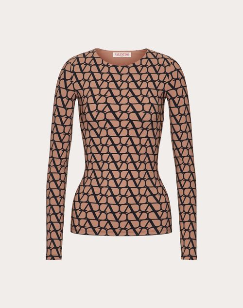 Valentino - Toile Iconographe Top Aus Jersey - Light Camel/schwarz - Frau - T-shirts & Sweatshirts