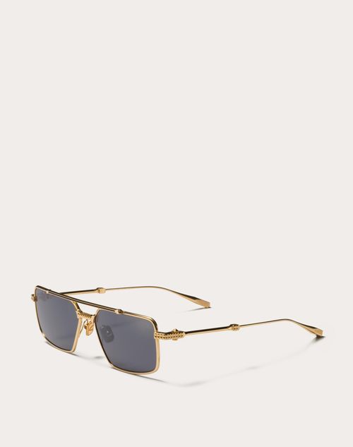 Valentino - Vi - Rectangular Metal Frame - Gold/dark Grey - Eyewear