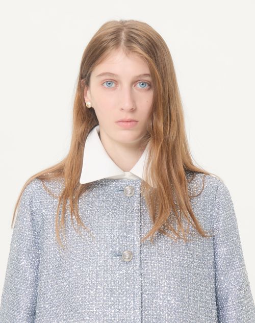 Valentino - Valentino Caban In Lurex Basket Weave - Silver - Woman - Jackets And Blazers