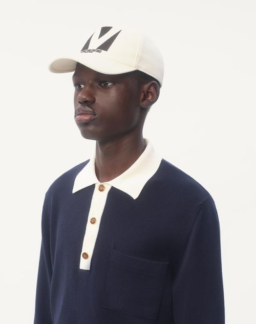 Valentino Garavani - Chez Valentino Cotton Baseball Cap With Embroidery - Ivory/black - Man - Soft Accessories - Accessories