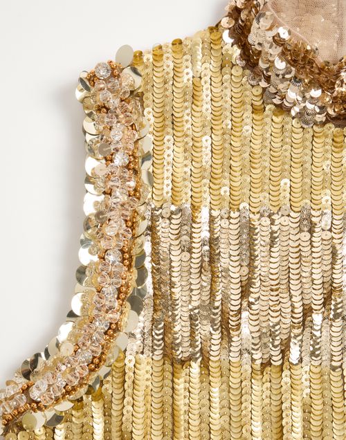 Valentino - Embroidered Tulle Illusione Midi Dress - Bronze/silver - Woman - Dresses