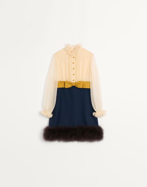 Valentino - Short Dress With Feather Boa - Provence Blue/birch - Woman - Woman Ready To Wear Sale