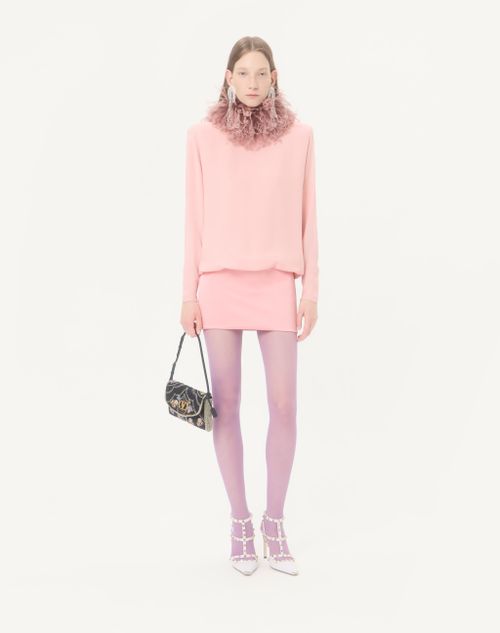 Valentino - Abito Corto In Georgette Con Piume - Rosa - Donna - Abiti