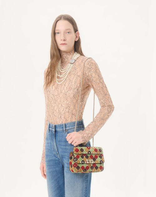 Valentino Garavani - Borsa Piccola Valentino Garavani Rockstud Spike In Suede Patchwork - Multicolor - Donna - Borse A Spalla