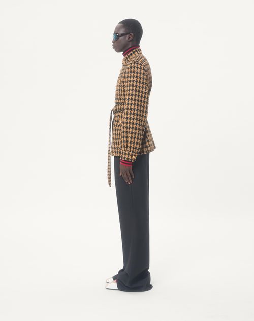 Valentino - Valentino Houndstooth Wool Safari Jacket With Belt - Black - Man - Outerwear