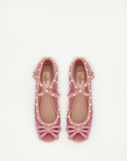 Rockstud Velvet Ballerina for Woman in Cherry Red | Valentino US Rockstud Velvet Ballerina for Woman in Cherry Red | Valentino US