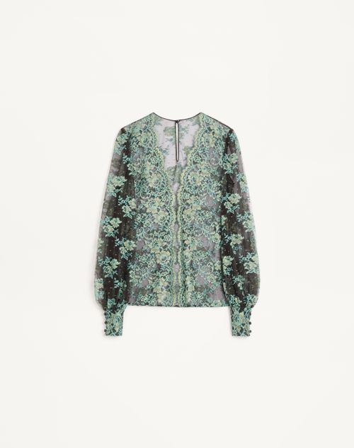 Valentino - Lace Top - Chocolate/turquoise - Woman - Shirts And Tops