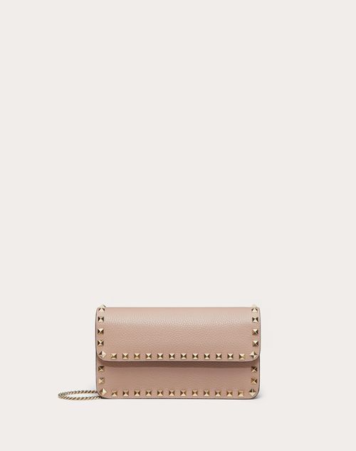 Valentino Garavani - Rockstud Grainy Calfskin Chain Pouch - Poudre - Woman - Wallets And Small Leather Goods
