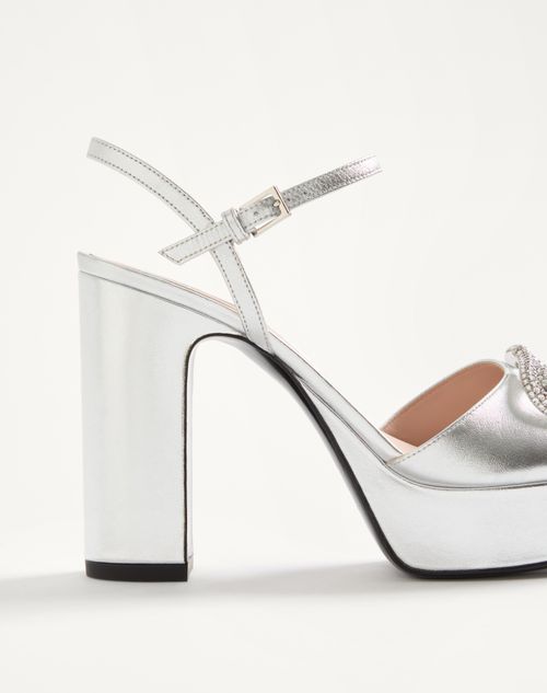 Valentino Garavani - Vlogo Signature Platform Sandal In Laminated Nappa Leather 115mm - Silver - Woman - Sandals
