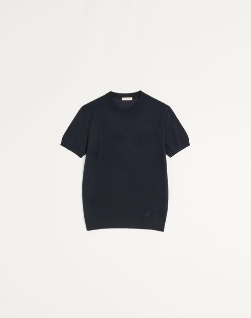 Valentino - Valentino T-shirt In Cashmere And Silk With Vlogo Embroidery
 - Navy - Man - Man Ready To Wear Sale