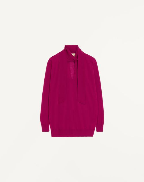 Valentino - Wool Sweater With Scarf - Raspberry - Woman - Knitwear