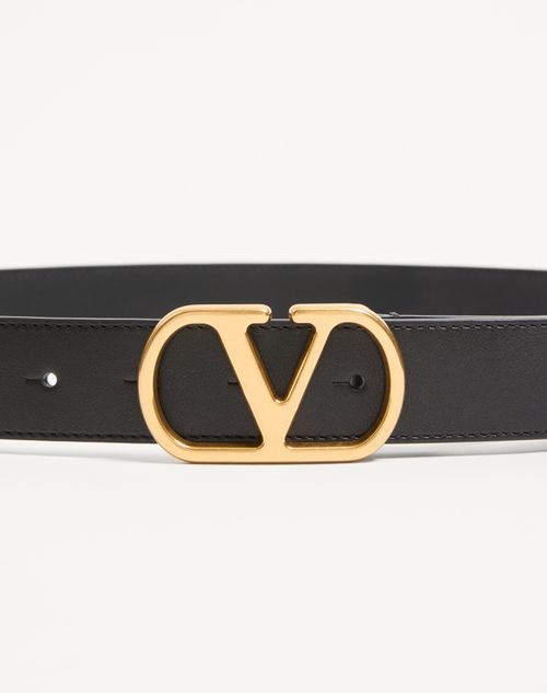 Valentino Garavani - Vlogo Signature Belt In Shiny Calfskin 30 Mm - Black - Man - Belts
