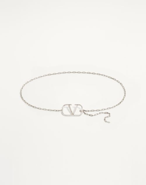 Valentino Garavani - Vlogo Signature Chain Belt - Palladium/crystal - Woman - Belts