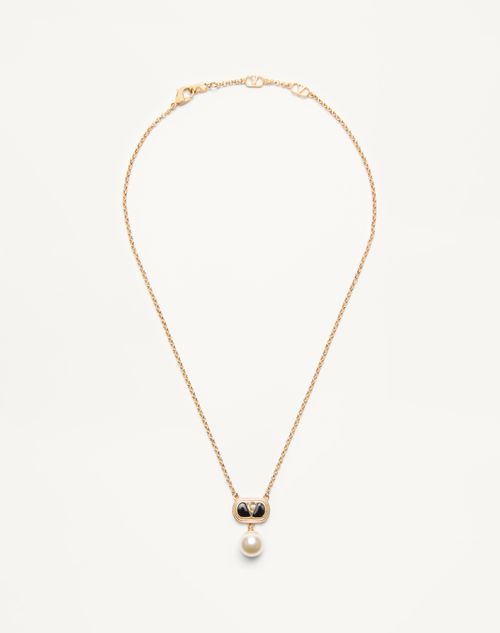 Valentino Garavani - Valentino Garavani Ovalette Metal Necklace With Enamel, Crystal, And Swarovski® Pearl - Gold/black - Man - Jewelry