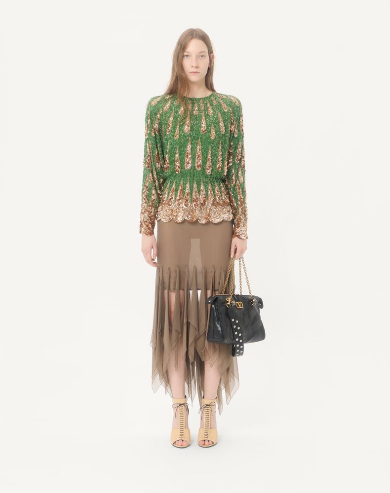 Valentino Asymmetrical Chiffon Midi Skirt Woman Military Green 44
