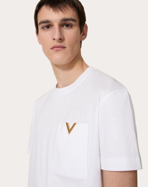 Cotton T shirt With Metallic V Detail for Man in Black Valentino GB