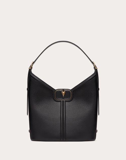 Valentino Garavani - Vlogo Leather Hobo Bag In Grainy Calfskin - Black - Woman - Winter Shop