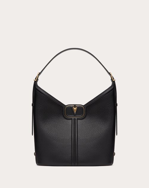 Valentino Garavani - Vlogo Leather Hobo Bag In Grainy Calfskin - Black - Woman - Shelf - W Bags - Leather Vlogo