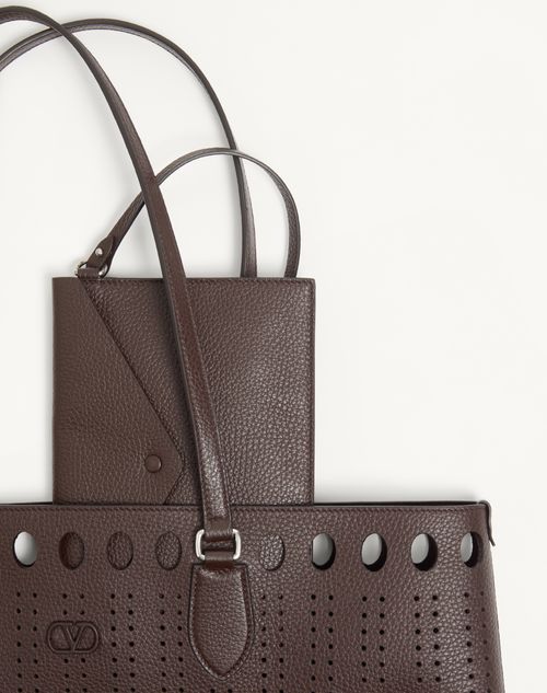 Valentino Garavani - Valentino Garavani Dottie Medium Shopping Bag In Perforated Leather - Dark Brown - Man - Totes