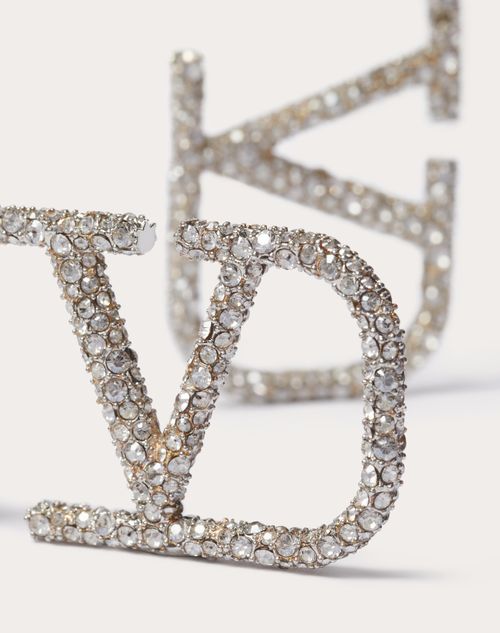 Valentino Garavani - Vlogo Signature Earrings In Metal And Swarovski® Crystals. - Palladium - Woman - Accessories