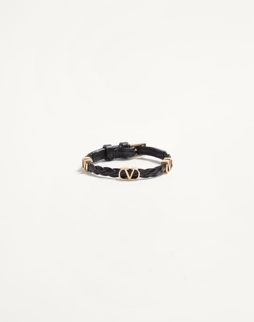 Valentino Garavani - Vlogo Signature Braided Calfskin Bracelet - Black - Woman - Jewelry