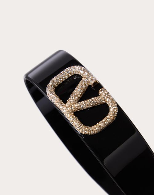 Valentino Garavani - Vロゴ シグネチャー スワロフスキー®クリスタル X メタル X レジン ヘッドバンド - ブラック/ゴールド/クリスタル - ウィメンズ - ヘアーアクセサリー