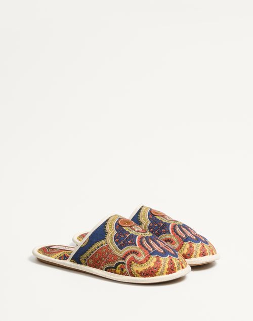 Valentino Garavani - Ta Chambre Slide In Voyage Imaginaire Denim Fabric - Multicolor/ivory - Man - Sandals