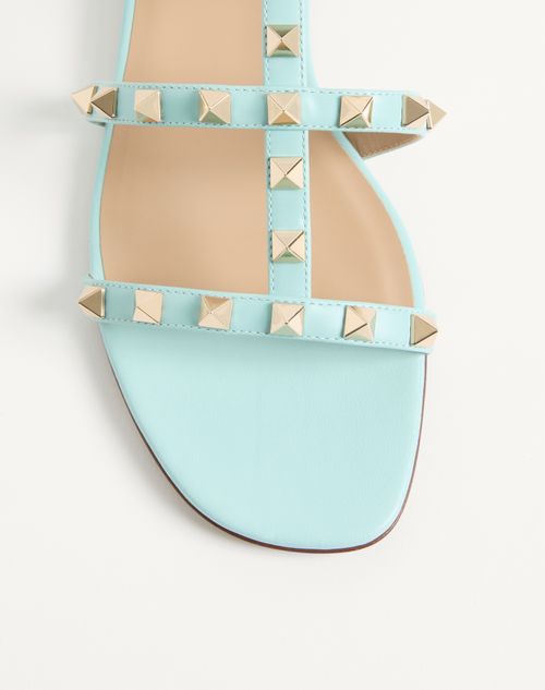 Valentino Garavani - Rockstud Flat Calfskin Sandal With Straps - Aquamarine - Woman - Sandals