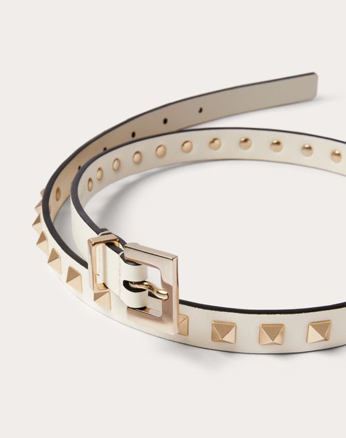 Valentino Garavani - Rockstud Belt In Shiny Calfskin 15 Mm - Ivory - Woman - Belts - Accessories