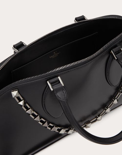 Valentino Garavani - Rockstud Calfskin Handbag - Black - Woman - Top Handle Bags
