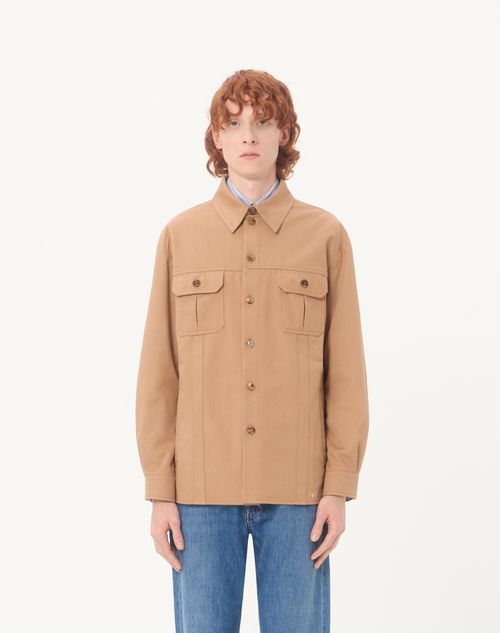 Valentino - Valentino Cotton Gabardine Shirt Jacket With Vlogo - Camel - Man - Outerwear