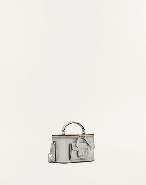 Valentino Garavani - Mini Valentino Garavani Locò Handbag In Metallic Calfskin - Silver - Woman - Wallets And Small Leather Goods