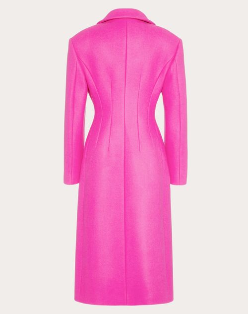 Valentino - Cappotto Lungo In Diagonal Double Wool Con Dettaglio Fiocco - Pink Pp - Donna - Shelve - Pap Pink Pp