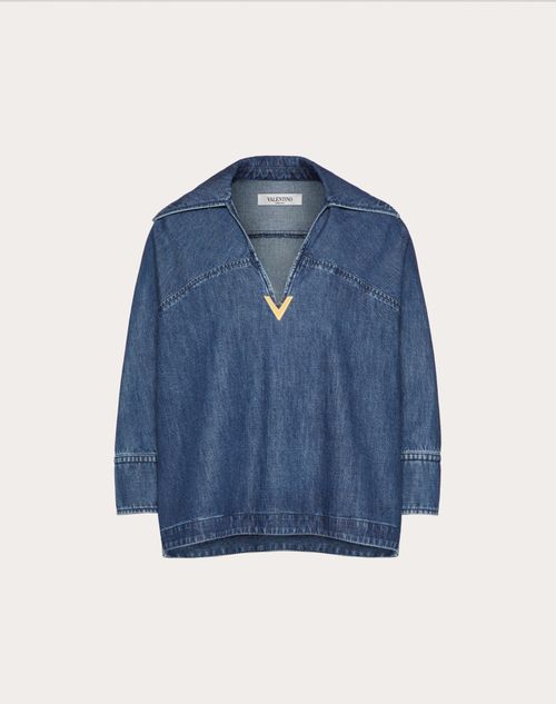 Valentino - Chambray Denim Kaftan Top - Blue - Woman - Gifts For Her