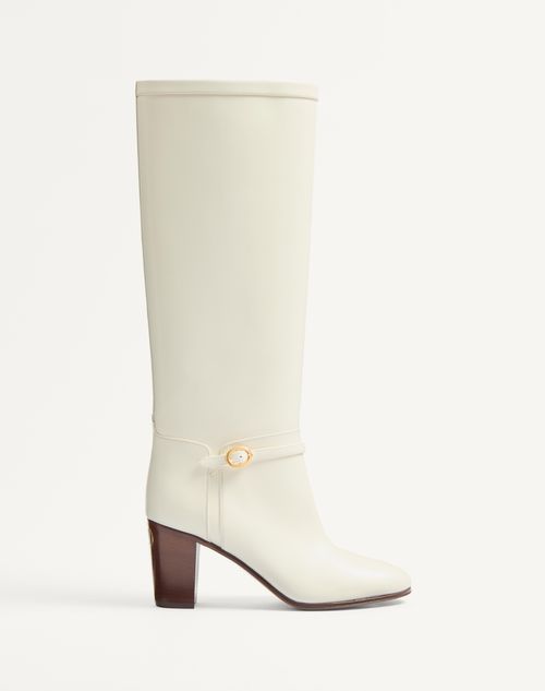 Valentino Garavani - Botas Pattie De Cuero De Becerro Y Tacón De 75 mm - Marfil - Mujer - Botas