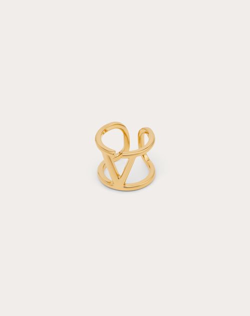 V Logo Crystal Embellished Ring in Gold - Valentino