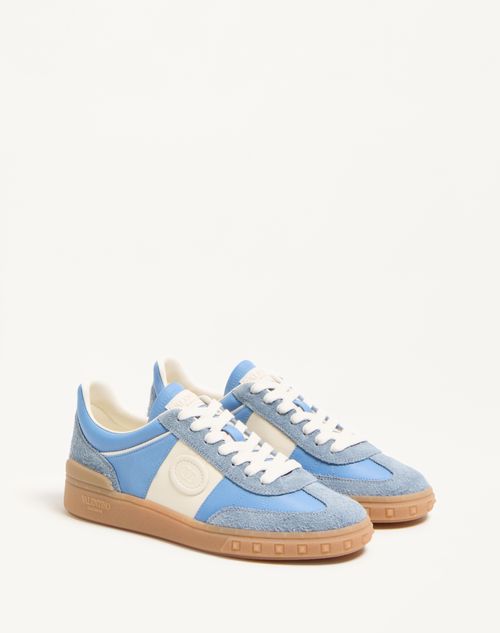 Valentino Garavani - Upvillage Sneaker In Crust Leather With Nappa Calfskin Leather Band - Grey/azure - Woman - Sneakers