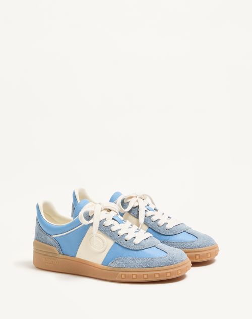 Valentino Garavani - Upvillage Sneaker In Crust Leather With Nappa Calfskin Leather Band - Grey/azure - Woman - Sneakers