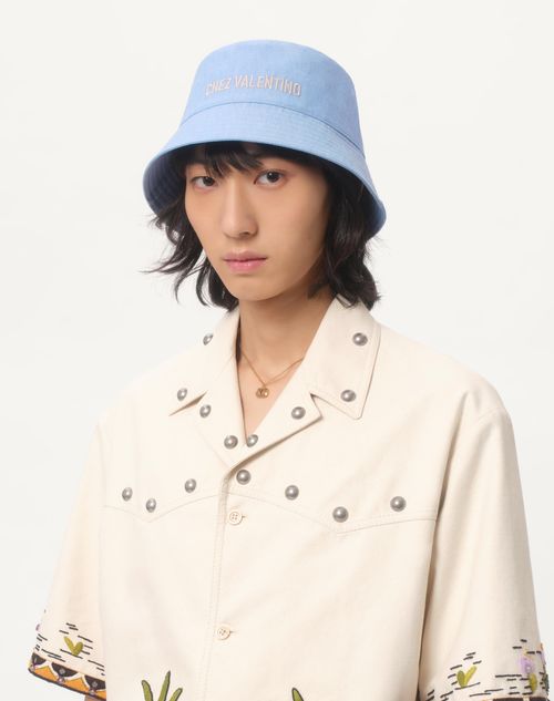 Valentino Garavani - Chez Valentino Denim Bucket Hat With Embroidery - Azure - Man - Hats And Gloves