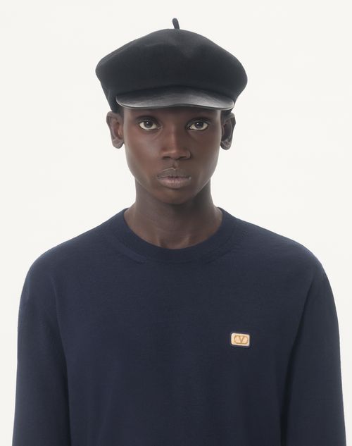 Valentino - Valentino Wool Sweater With Vlogo Patch - Navy - Man - Knitwear