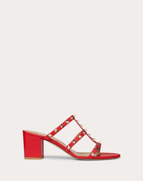 Valentino Garavani - Rockstud Calfskin Leather Slide Sandal 60 Mm - Rouge Pur - Woman - Rockstud Sandals - Shoes