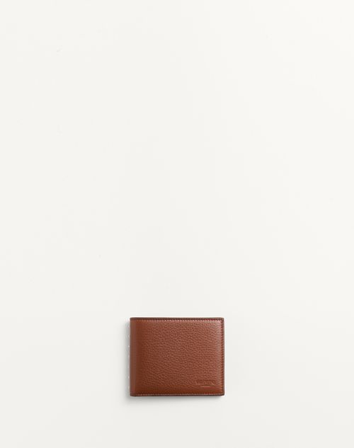 Valentino Garavani - Rockstud Wallet In Grainy Calfskin - Saddle Brown - Man - Accessories