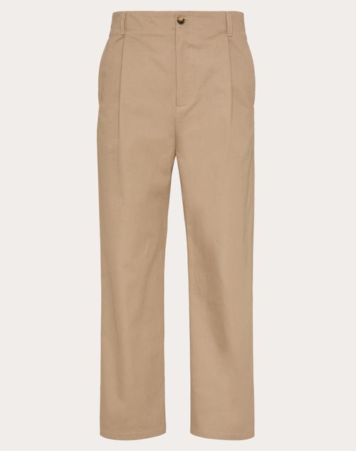 Valentino - Pantalon En Gabardine De Coton Avec Étiquette Maison Valentino - Beige - Homme - Shelf - Mrtw - Fashion Formal