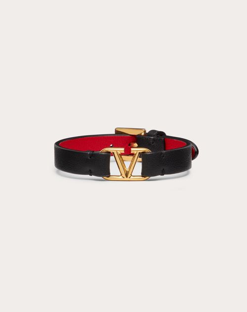 Valentino Garavani - Vlogo Signature Calfskin Bracelet - Black/pure Red - Woman - Leather Bracelets - Accessories