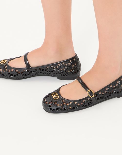 Valentino Garavani - Ondette Rubber Ballerina With Scallop Pattern 05mm - Black - Woman - Ballerinas