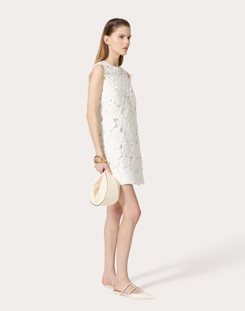 Valentino - Abito Corto In Light Double Splittable Gabardine Ricamato - Bianco - Donna - Abiti