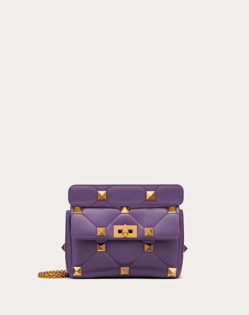 Valentino Garavani - Medium Roman Stud The Shoulder Bag In Nappa With Chain - Purple - Woman - Valentino Garavani Roman Stud