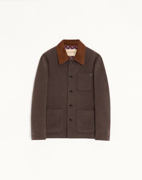 Valentino - スエードカラー & メタリックvディテール ダブルウール カバン - ブラウン - メンズ - ジャケット & ダウン