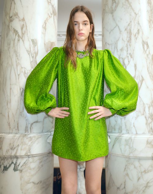 Valentino - Embroidered Silk-linen Plus De Pois Jacquard Top - Avocado - Woman - Shirts And Tops